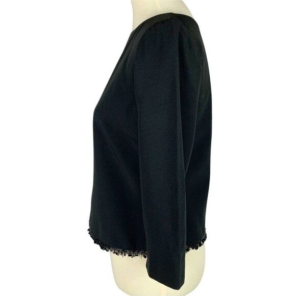 Ann Taylor Black Classic Beaded Hem Back Zipper 3/4 Sleeve Top Blouse Women’s 4 - Picture 4 of 12